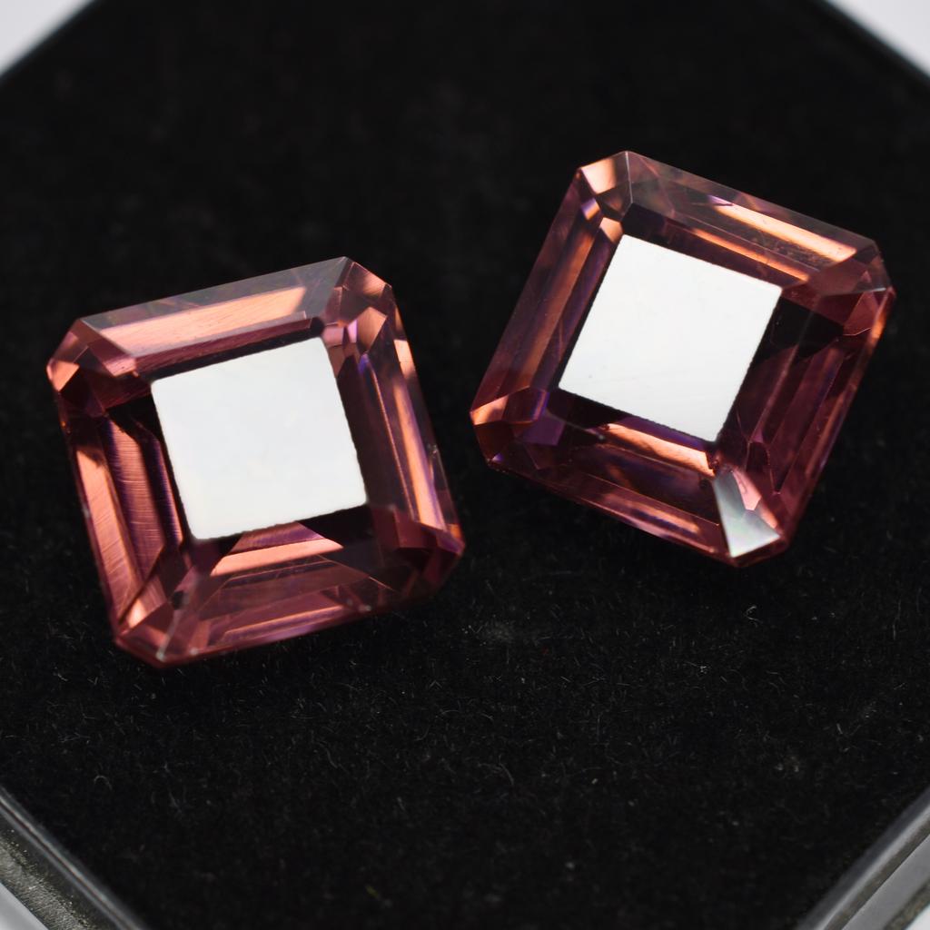 Natural Sapphire Loose Gemstone 17.45 ct Pair Square Cut Padparadscha September Birthday Birthstone