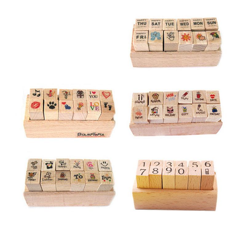 Office School Supplies Diary Seal Decoration for Handbook Love Life Wooden Seal 12 Pieces Wooden Box 5 Options Kawai Lovely Gift