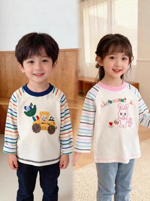 Gestreiftes Raglan-Langarm-T-Shirt für Jungen - Rundhalsausschnitt, Frühling