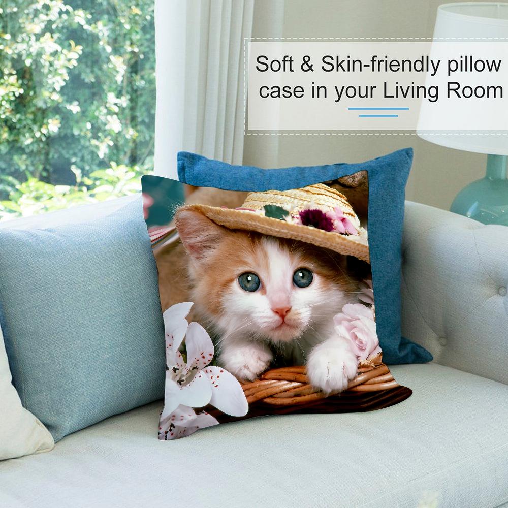 Adorable Cat Cute Pillow Case Short Plush Pillow Covers Sofa Decorative Gift Home Double-Sided Printing Cushion Cover
