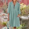 Vestido Feminino de Algodão e Linho Manga Curta Decote V Linha A Rodado Verão Casual Praia Férias Vestido de Sol com Bolsos