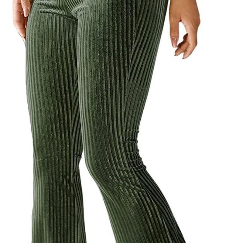 Graceful Personality New Arrival European and American Women's Clothing Fashion Sexy Pure Color High Waist Pleuche Sunken Stripe Bell-Bottom Pants