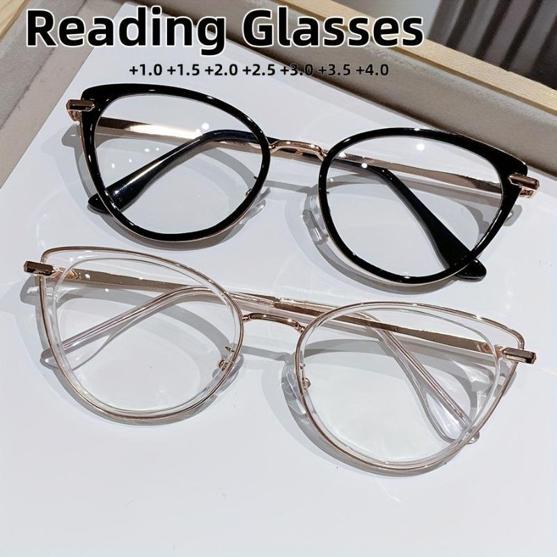 2pcs Set of New Cat-Eye Metal Frame Reading Glasses for Men and Women Suitable for Daily Office Use