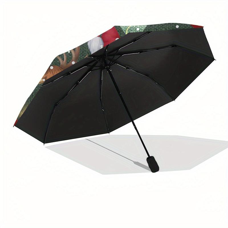 Christmas Gnome and Reindeer Round StickerUmbrella, Portable 3-Fold Compact Umbrella,Christmas Gift ES412