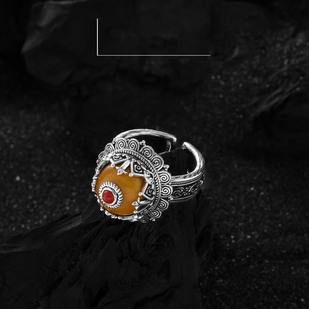 Vintage Exquisite 925 Sterling Silver Adjustable Asura Ring With Beautiful Accents Floral