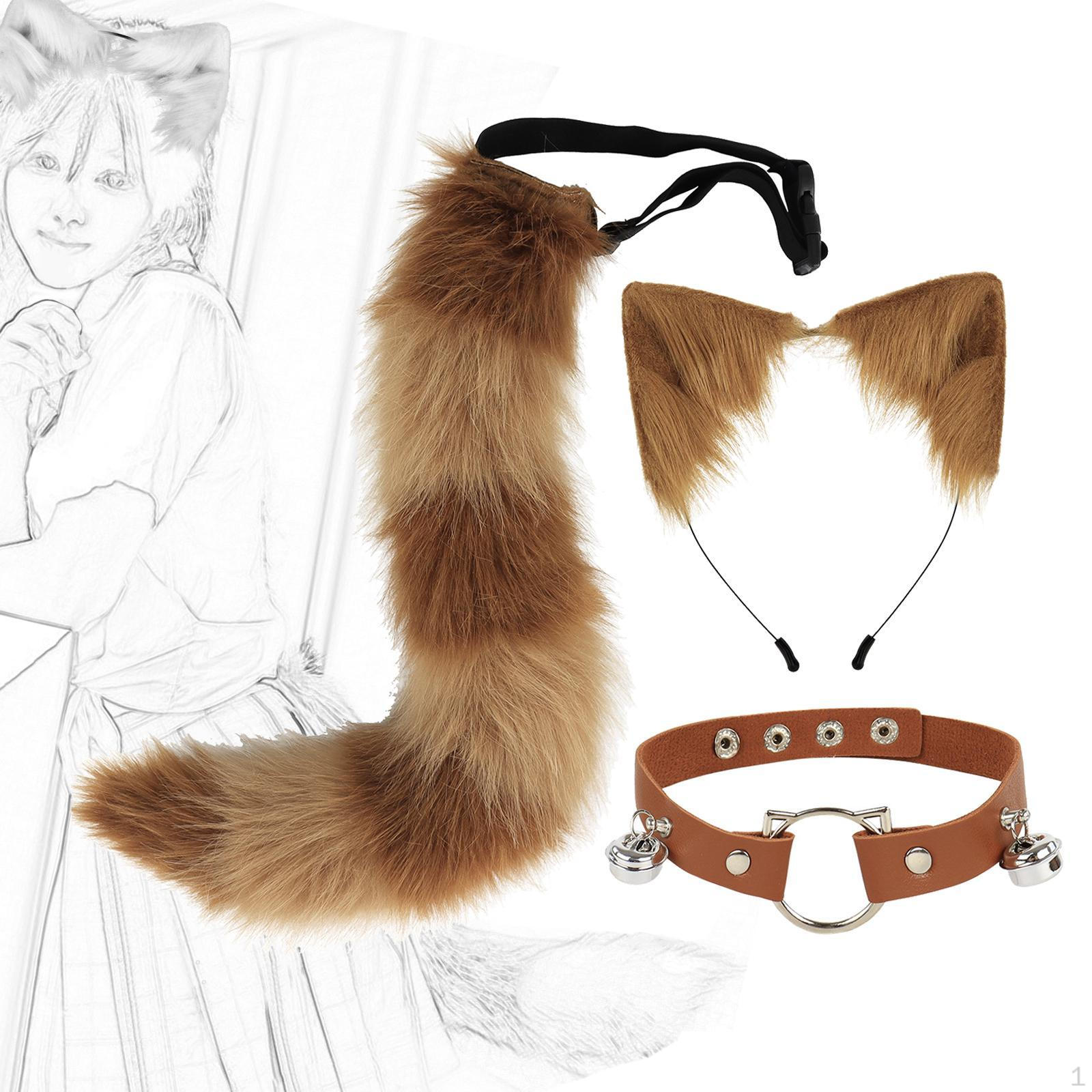 

Повязка на голову и хвост с кошачьими ушками для тематических праздников Brown