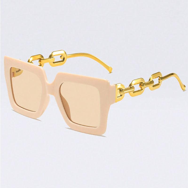 

1Pcs Women s Square Oversized Frame Sunglasses UV400 Twist Chain Fashion Personalized Travel Street Photography Clothing Set молочный белый