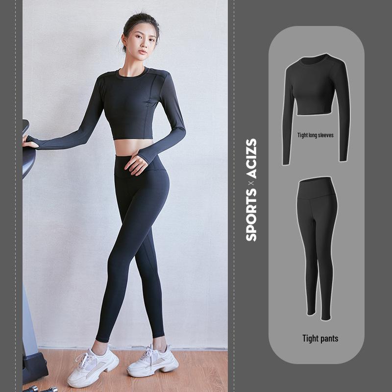 Seamless Yoga Set: Women's Long Sleeve Top & High Waist Peach Lift Pants for Gym & Running
