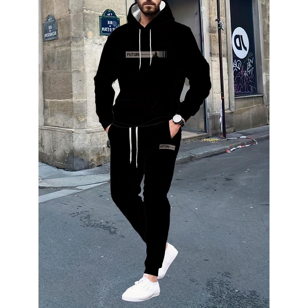 Ensemble Hoodie et Pantalon de Jogging Simple à Rayures Imprimé 3D pour Homme Sweatshirts Pantalons de Jogging Ensemble Décontracté Deux Pièces
