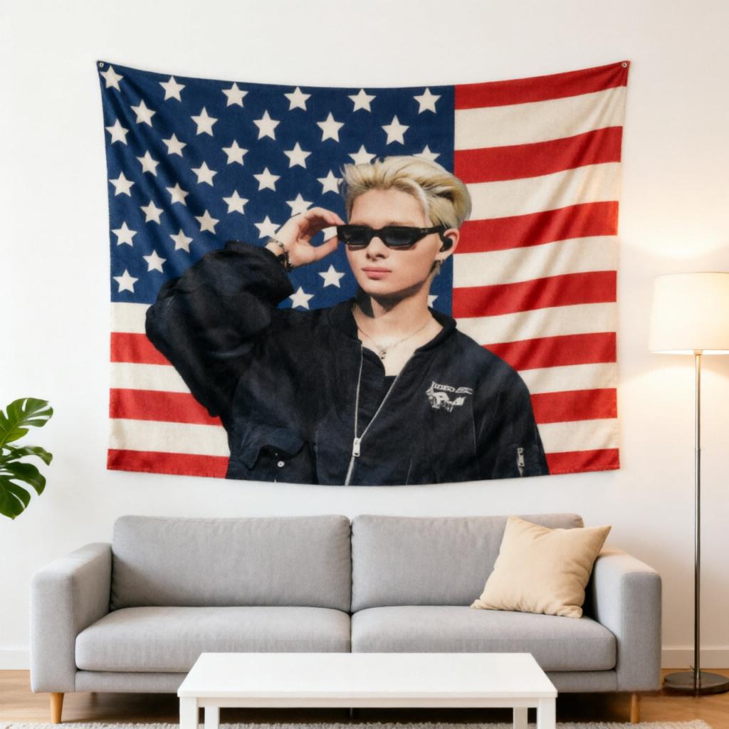 1 Stück N-Niki Amerikanische Flagge Banner, K-Pop Offizielles Stoff Gesichtsnamen Design, Kostenlose Installation, Konzert Heim Event K-Fan Dekoration
