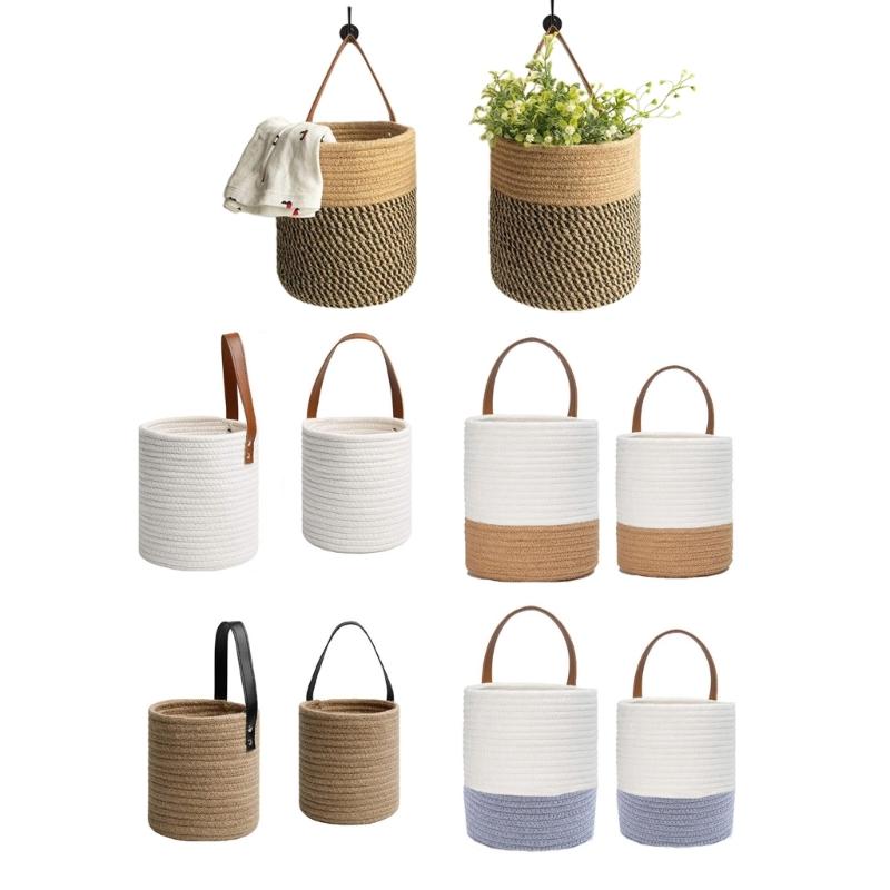 Imitation Rattan Wall Hanging Baskets Plant Chlorophytum Handmade Artificial Flower Vase Single Rope Planter Baskets