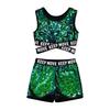Kids Girls Modern Jazz Dance Costume Shiny Sequins Crop Top with Shorts Dancewear Outfits Sets