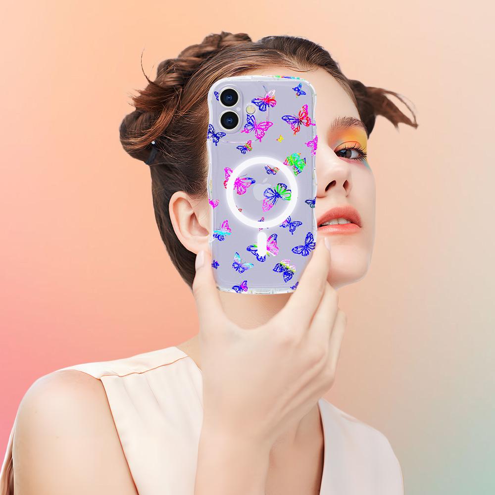 For iPhone 16 Magnetic Case Wave Edge Glitter TPU Phone Back Cover