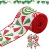 1pc 5 Yards Christmas Candy Peppermint Wired Edge Ribbon Wide Christmas Candy Ribbon For DIYCraft Xmas Tree Gift Party Decor