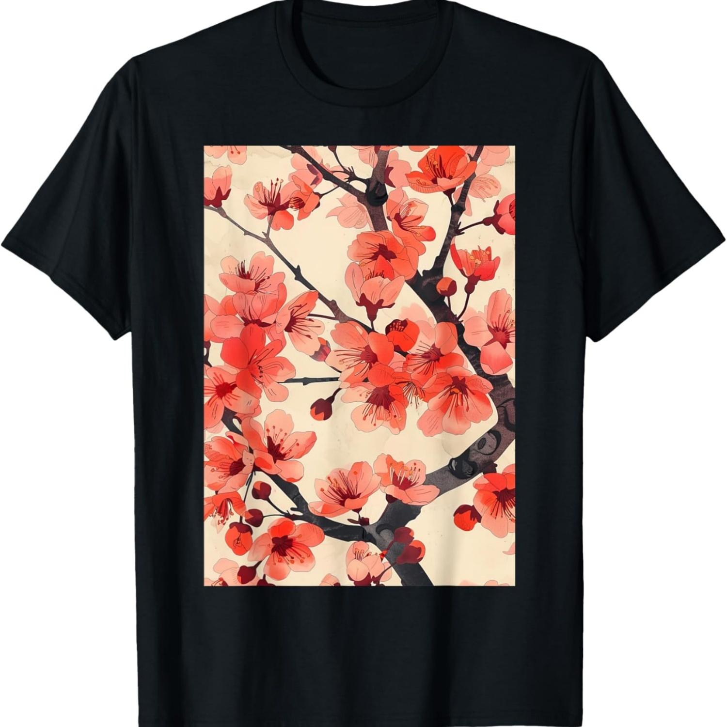 Минималистичная футболка с вишневым цветом(4) S чёрный