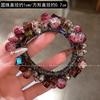 1PC high-end fuchsia head flower crystal hair band women's ponytail headrope 2025 new ball head tie hair rubber band hair accessories