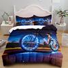 3D Bicycle Rider Duvet Cover Silhouette Bedding Super King Bed Set, Soft Microfiber Comforter Cover Printed with Zipper Closure