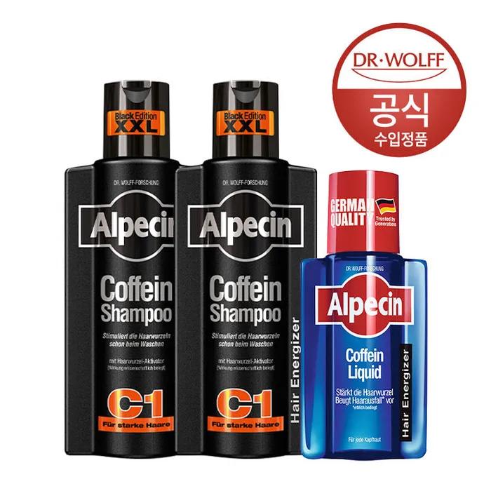 Alpecin Caffeine Shampoo C1 Black Edition 375ml X2 + Alpecin Caffeine Liquid 200ml