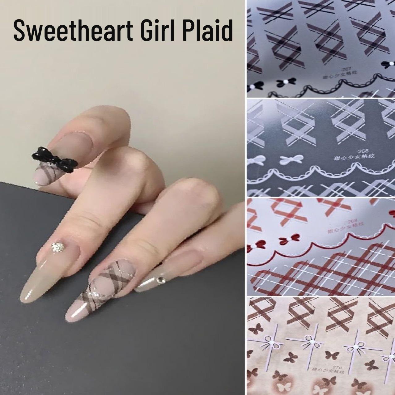 

Sweet Girl Plaid Nail Stickers: Tough Rhombus Pattern with Myelad Bow White Plaid
