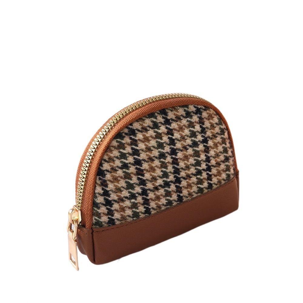 Layers Zipper with Key Chain Mini Houndstooth Wallet Women Coin Purse Card Holders Leather Bag