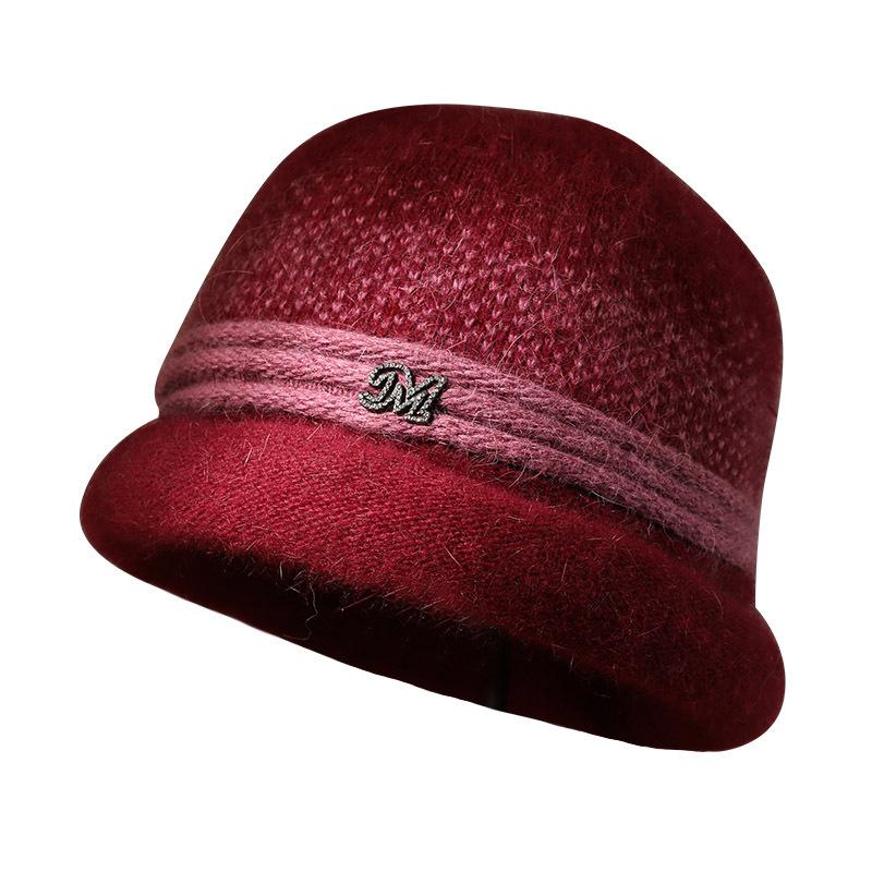 Mittelalterliche ältere Winter Samt Strickmütze Damen Wolle Glockenhut Kaninchenfell gemischt alte Dame kältefest warme Mütze