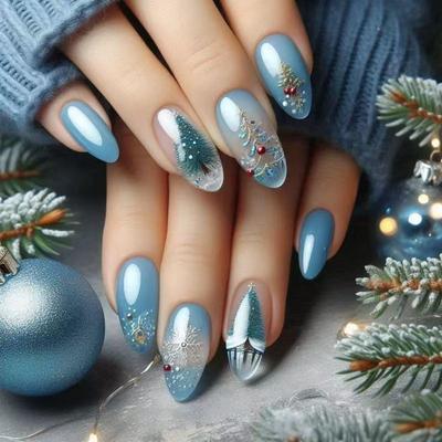 Festive Winter Wonderland Wearable Nails: Snowflake Fireplace & Forest Art Patches