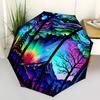 1pc StainedGlass Landscape Automatic Open/Close Umbrella with Folding Feature Compact Travel Umbrella, Lightweight Design, for Commuting129