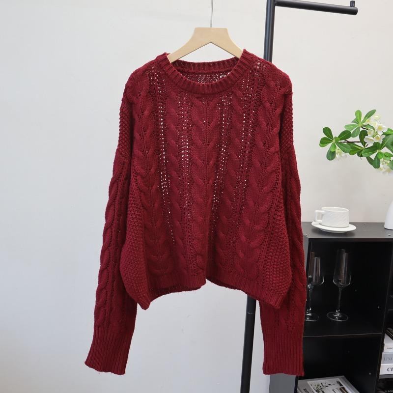 

Осень и зима новый ретро вязаный свитер топ свободный круглый вырез ленивый ветер свитер пуловер женщина one size fits all бордовый