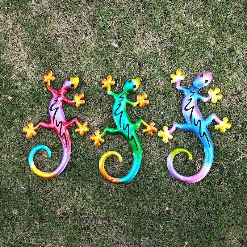 Żelazny ażurowy jaszczurka wisząca na ścianie Dom Rzemiosło metalowe Kolorowy gekon Dekoracja ścienna Sztuka dekoracyjna
