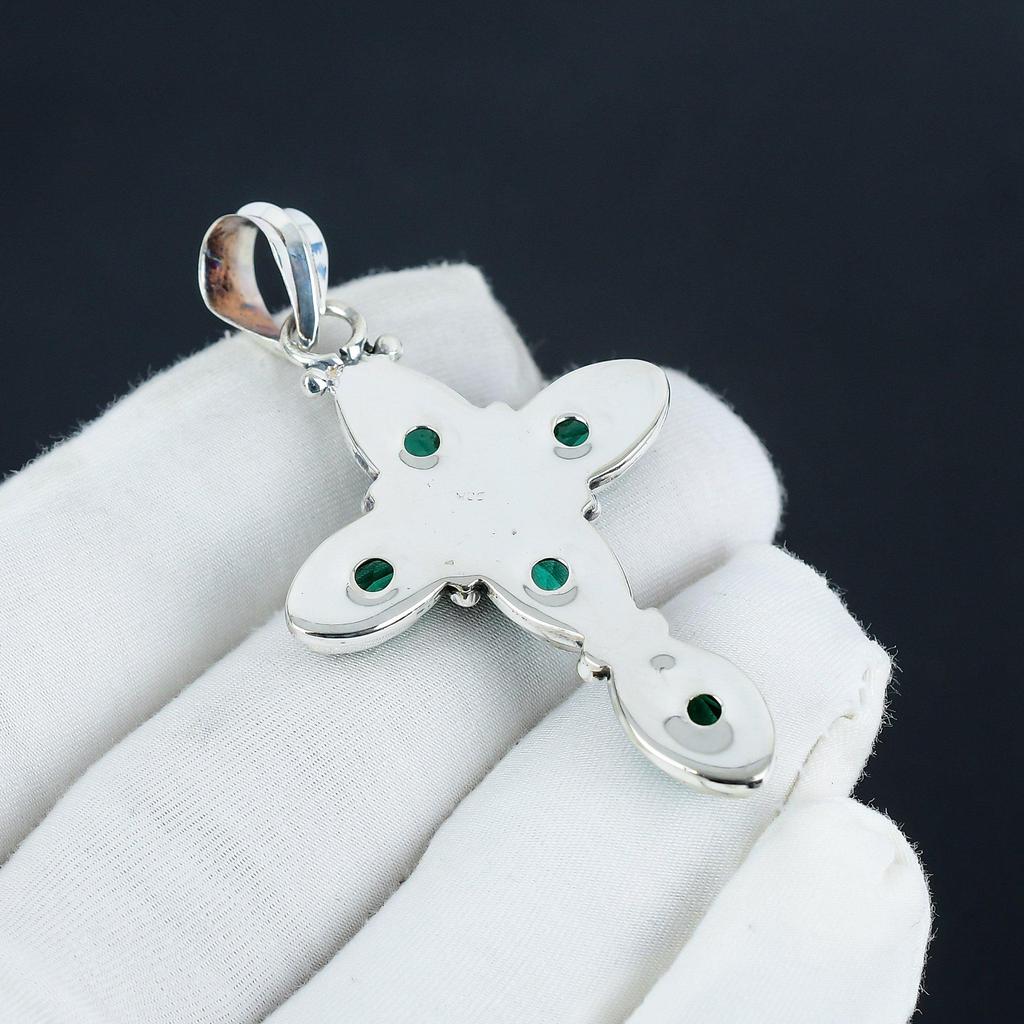 Beautiful Green Apatite Gemstone Silver Cross Pendant in 925 Sterling Silver- Handmade Design, Everyday Wear Jewelry, Unique Pendant Father's Day Gift