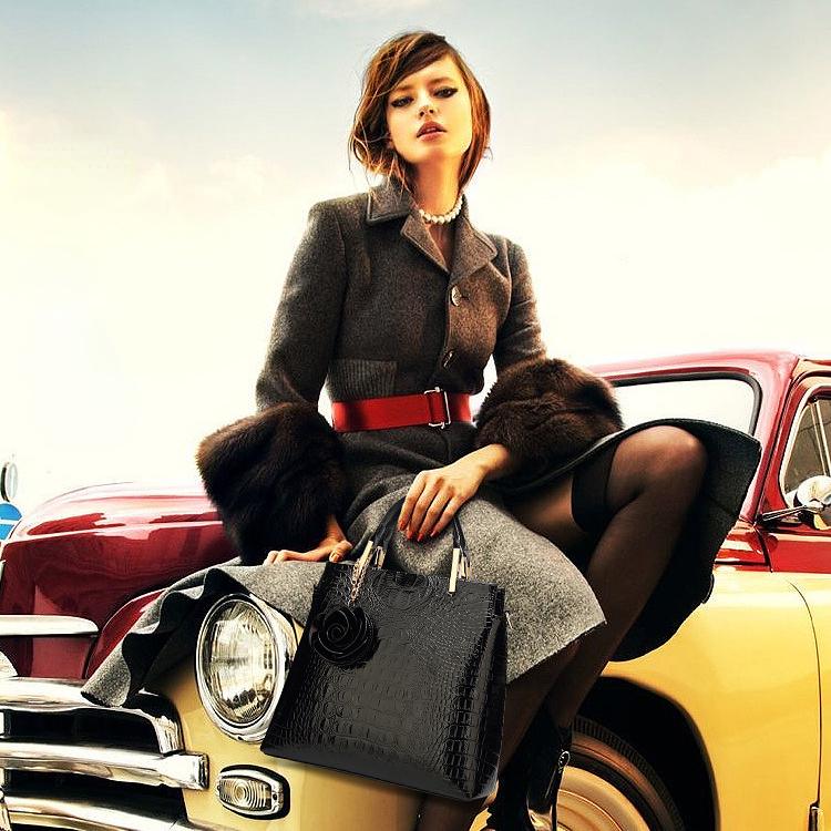 Damentasche, Lackleder, Krokodilmuster, Handtasche, diagonal, Kreuz, Umhängetasche, Muscheltasche, Damentasche