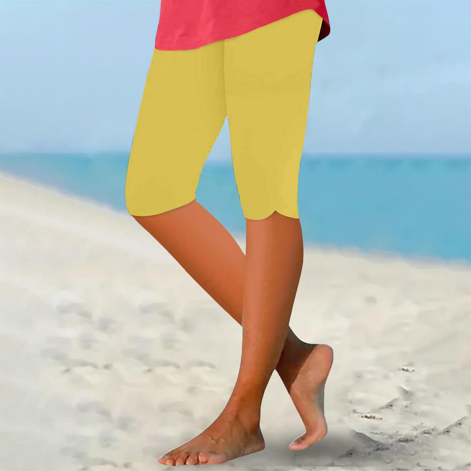 

Жіночі повсякденні легінси, дихаючі капрі, однотонні штани для йоги L жовтий