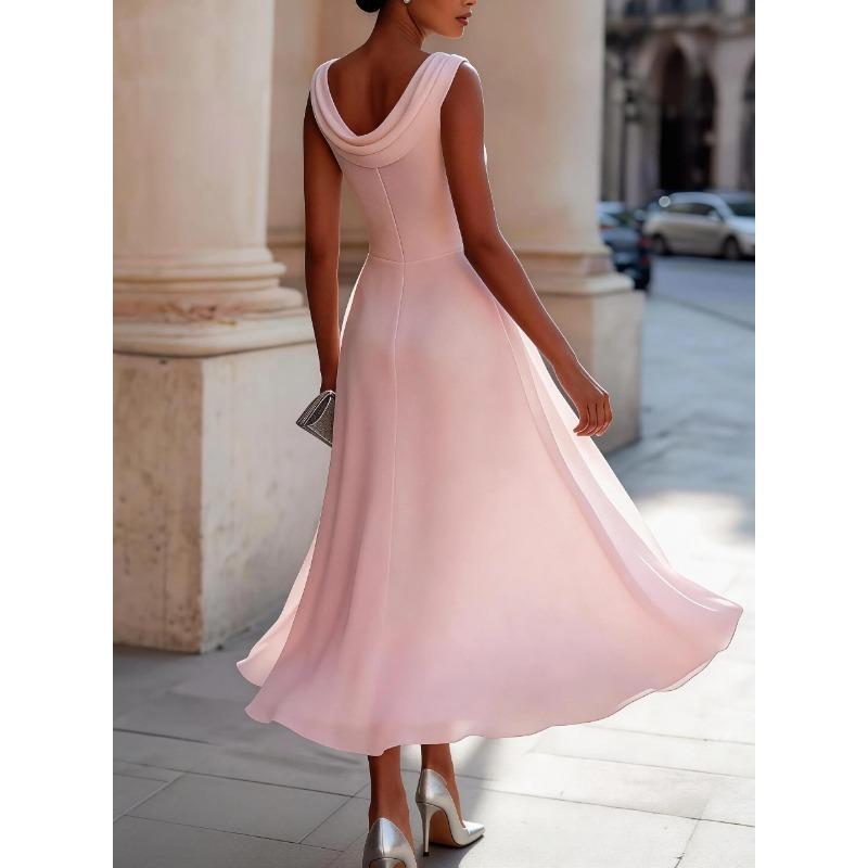 Tificy Spring Summer Fashion Womens Solid Color Print Sleeveless Oneck High Waist Casual Dresses