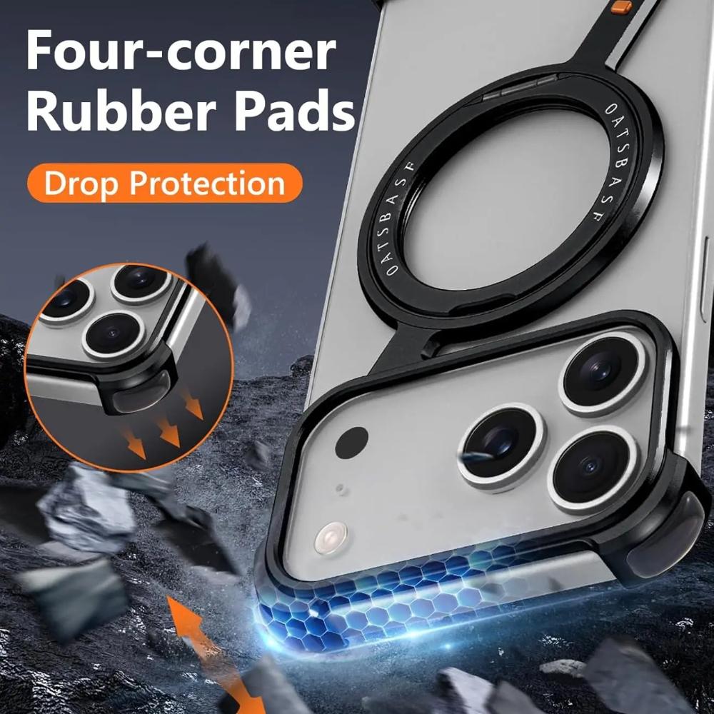 Minimalistisk Z Rammeløst Deksel For iPhone 17 Pro Max Air Rammeløs Metallringstativ 360 Roterbart Magnetisk Støtteben Beskyttende