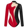 Women Long Sleeve Rhinestones Mesh Gymnastics Leotard Bodysuit Ice Skating Jumpsuit