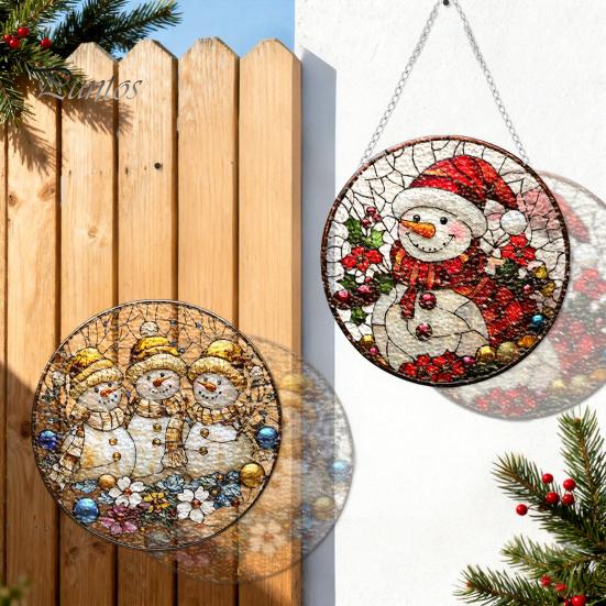 Leichtes Dekoratives Kunstobjekt Acryl-Fensteraufhänger im Buntglas-Stil, Lebensbaum & Winterwald Bunter Hängeornament Runder Sonnensammler