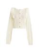 [YUMETENBO] Cardigan with Jewel Buttons and Frills, Women's, White