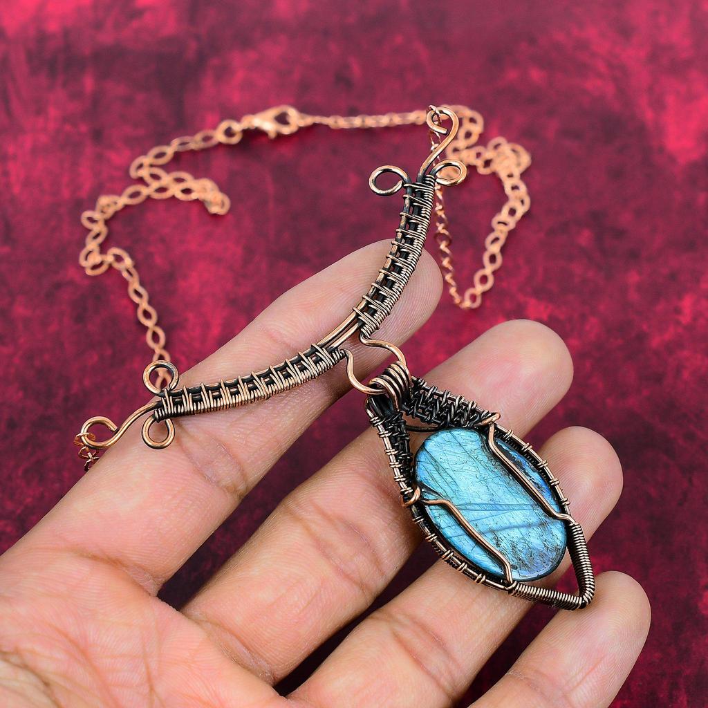 Labradorite Necklace Copper Wire Wrapped Necklace Adjustable Chain Necklace Elegant Copper Jewelry Handmade Gemstone Necklace Wedding Gifts