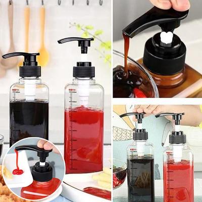 Distributeur de liquide avec échelle, bouteille d'égouttement de sirop de café avec tête de buse de pompe hydraulique, récipient de pot de miel de cuisine de 500Ml/1000Ml