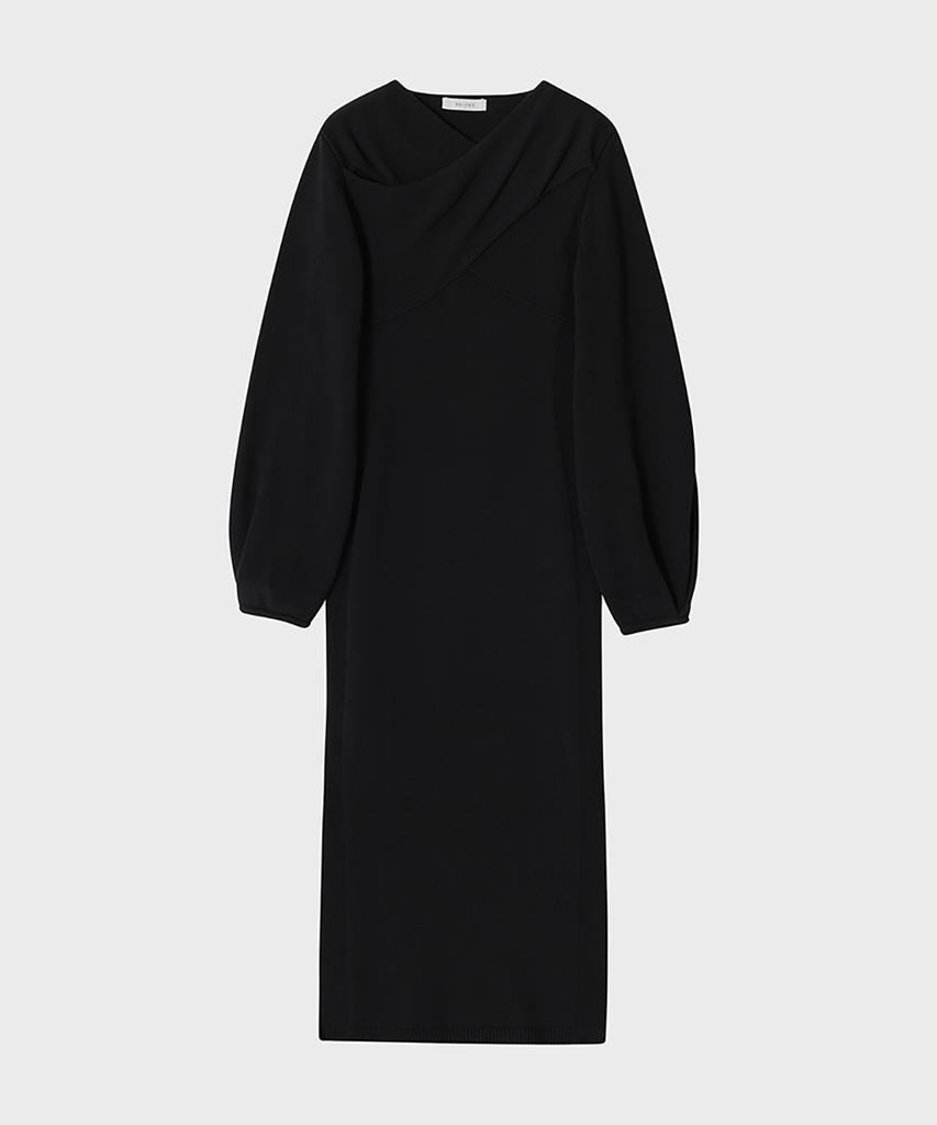 Noir For Woman Drape Layered Knit Dress (Black)