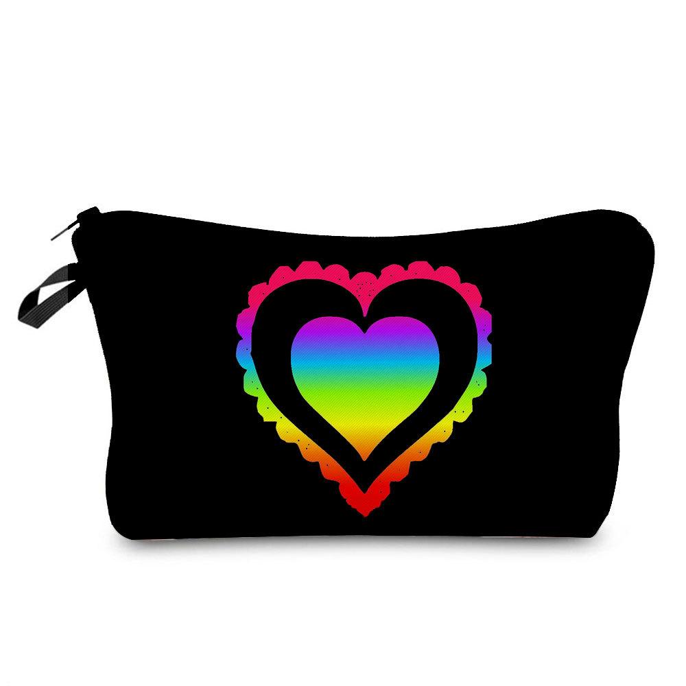 Women Rainbow heart Print Cosmetic Bag Toiletries Organize Travel Storage Case 6374 CLE