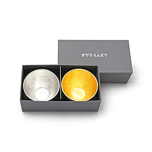 

[Nousaku Washi Wrapping] Set of 2 Sake Cups, Tin and Gold