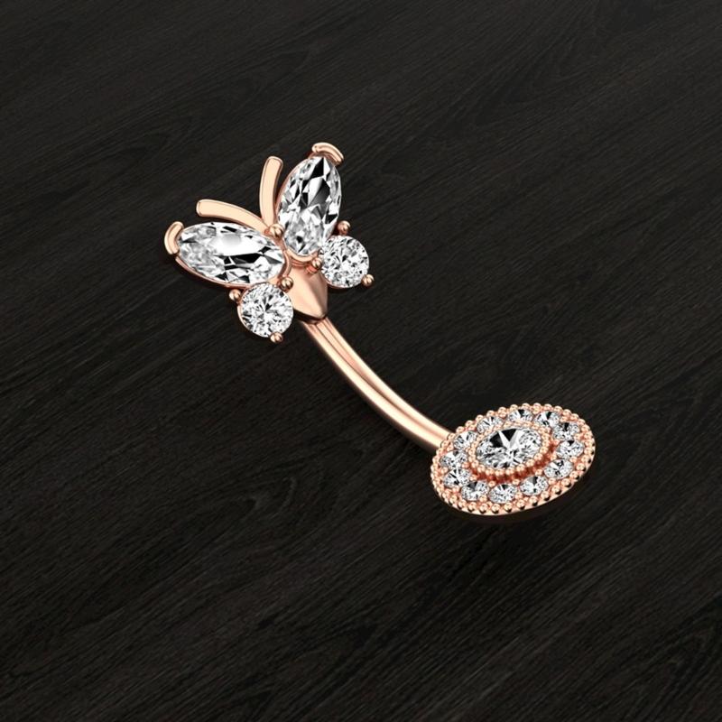 Butterfly-Belly Button Rings Stainless Steel Navel Piercing Jewelry Navel Ring Barbell for Women Girls Dangle Belly Ring