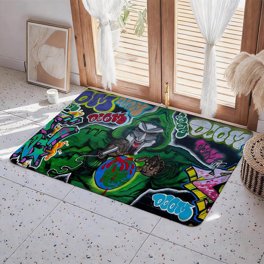 M MF DOOMS Rapper Floor Mat Eco Flannel Doormat Non Slip Odorless Indoor Floor Rug Soft Short Plush Home Mat