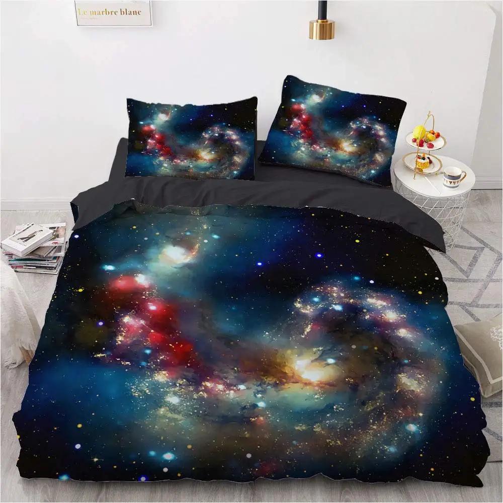 Starry Sky Night Duvet Cover Set Full Queen SizeCute Star Bedding Sets Black Galaxy Comforter Cover Set With Pillowcases 2/3Pcs