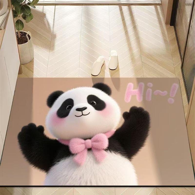 Cute Panda Diatomite Bath Mat - Super Absorbent Fast Dry Door Mat Anti-Slip Waterproof Floor Mat for Bathroom Kitchen Laundry Room