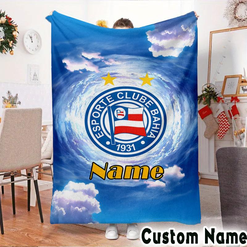 Custom Name Bahia FC Crest Design Throws Blanket Flannel Blankets for Couch Bed Gifts for Men Women Picnic Blanket Christmas Fan Gifts