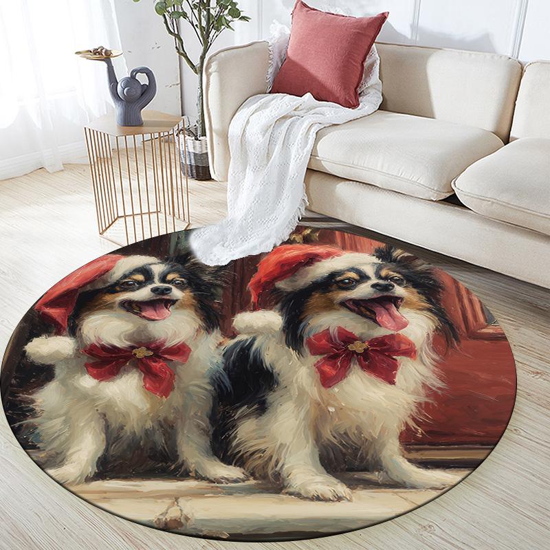 Dog and Otter Round Area Rug,Carpet Rug for Living Room Bedroom Sofa Playroom Decor,Non-slip Floor Mat
