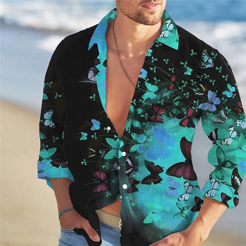 Herrenhemd Modetrend Rosenblüten-Farb-Muster HD-Grafik Lässig Outdoor Straße Herrenbekleidung Frühling und Sommer
