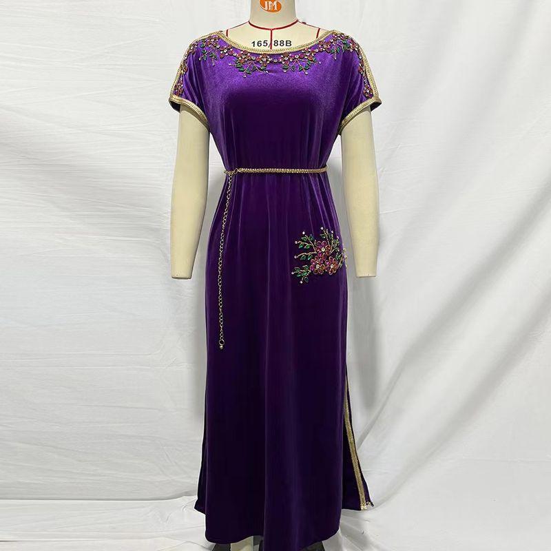 

Fashion Purple Velvet Hand-Stitched Drill Party Dress Hand Stitched Diamond Dress Deep purple L